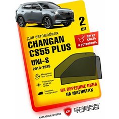 Каркасные шторки, сетки на магнитах для автомобиля Changan CS55 PLUS (Чанган ЦС55 плюс) 2019-2025, UNI-S (Юни С) 2024, автошторки на передние боковые стекла окна, Кобра Тюнинг - 2 шт. Cobra Tuning