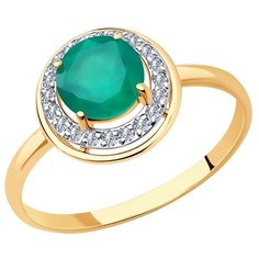 Кольцо Diamant, красное золото, 585 проба, фианит, агат, размер 17, зеленый