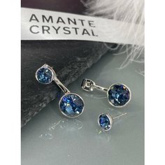 Серьги-трансформеры Amante crystal, размер 10 мм, синий