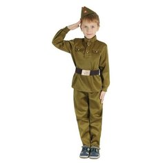 Детский карнавальный костюм "Военный", брюки, гимнастёрка, ремень, пилотка, р-р 34, рост 134 см Страна Карнавалия