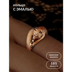 Кольцо широкое Ювелир Карат, красное золото, 585 проба, эмаль, размер 16.5, золотистый