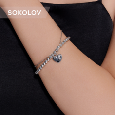 Браслет SOKOLOV, серебро, 925 проба, эмаль, длина 20 см., бесцветный