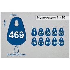 Номерок для гардероба, гладкая фактура, 10 шт., синий Нет бренда