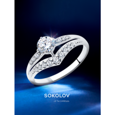 Кольцо SOKOLOV, серебро, 925 проба, родирование, фианит, размер 19, бесцветный