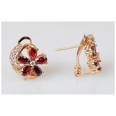 Серьги Lotus Jewelry, гранат, красный