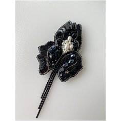 Брошь Your_beautiful_brooch, кристаллы Preciosa, хрусталь, жемчуг пресноводный, черный