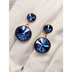 Серьги с подвесками XUPING JEWELRY, Swarovski Zirconia, размер 25 мм, синий/золотой
