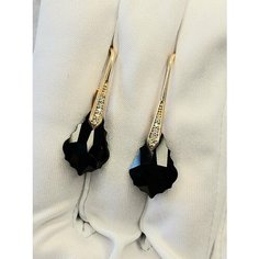Серьги с подвесками XUPING JEWELRY, Swarovski Zirconia, размер 30 мм, черно-золотой