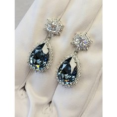 Серьги с подвесками XUPING JEWELRY, Swarovski Zirconia, размер 30 мм, синий/серебристый
