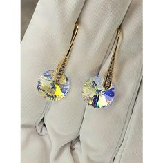 Серьги с подвесками XUPING JEWELRY, Swarovski Zirconia, размер 30 мм, бело-фиолетовый