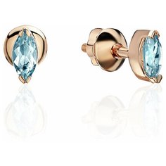 Серьги пусеты Эстет, красное золото, 585 проба, топаз, , голубой