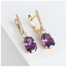 Серьги Queen Fair, фианит, искусственный камень, фиолетовый/золотой
