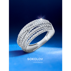 Кольцо SOKOLOV, серебро, 925 проба, родирование, фианит, размер 18, бесцветный
