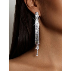Серьги KAZARINOFF, кристаллы Swarovski, кристалл, размер 110 мм, серебряный