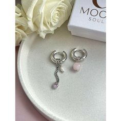 Серьги-трансформеры MOON SOUL, кварц, жемчуг пресноводный, жемчуг культивированный, размер 20 мм, розовый/белый