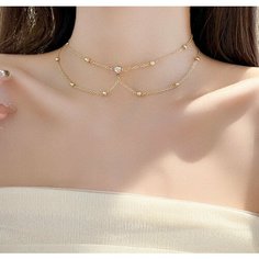 Колье Fashion jewelry, кристалл, длина 30 см, золотистый