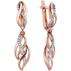 Серьги Юверос, красное золото, 585 проба, фианит, размер 8 мм, длина 3.5 см, , красный