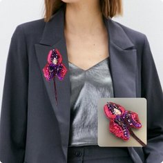 Брошь Your_beautiful_brooch, кристаллы Preciosa, хрусталь, жемчуг пресноводный, фиолетовый