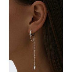 Серьги конго MIESTILO, серебро, 925 проба, родирование, фианит, размер 12 мм, , серебристый