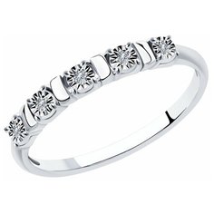 Кольцо SOKOLOV, белое золото, 585 проба, родирование, бриллиант, размер 17, бесцветный