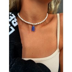 Колье ALLUMER, акрил, жемчуг пресноводный, синий