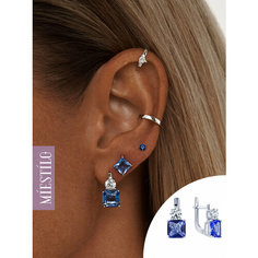 Серьги MIESTILO, серебро, 925 проба, родирование, кварц синтетический, фианит, , голубой, серый, серебристый, синий