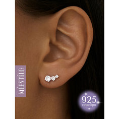 Серьги пусеты MIESTILO, серебро, 925 проба, родирование, фианит, , серебристый