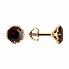Серьги пусеты Diamant, красное золото, 585 проба, гранат, размер 7 мм, , красный