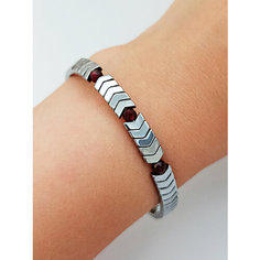 Жесткий браслет JEWELRY A VENTO, гранат, гематит, 1 шт., размер 16 см, размер one size, диаметр 6 см, серебристый/красный