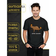 Футболка DARIART Держи баланс цвет Капибара с мандаринкой, 1 шт., размер L, черный
