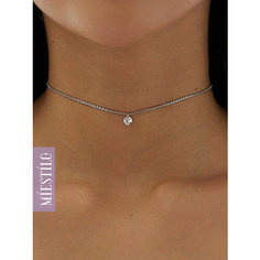 Колье MIESTILO, серебро, 925 проба, родирование, фианит, длина 35 см., серебристый