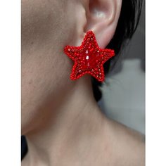 Серьги пусеты Julia Batirova, бисер, кристалл, размер 20 мм, красный