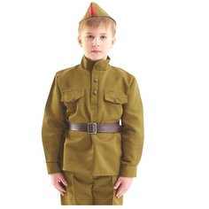 Костюм военного "Солдат", гимнастёрка, ремень, пилотка, 8-10 лет, рост 140-152 см, 2086317 ТероПром
