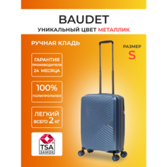 Чемодан BAUDET, 34.3 л, размер S, синий, черный