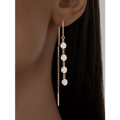 Серьги цепочки Ювелир Карат, серебро, 925 проба, золочение, фианит, , золотистый