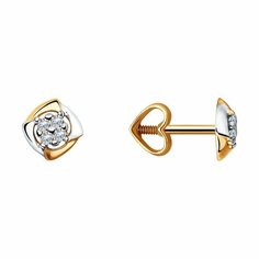 Серьги пусеты Diamant, красное золото, 585 проба, фианит, размер 6 мм, , золото