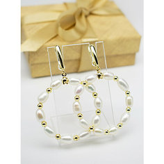 Серьги конго JEWELRY A VENTO, жемчуг пресноводный культивированный, гематит, размер 55 мм, золотой, белый