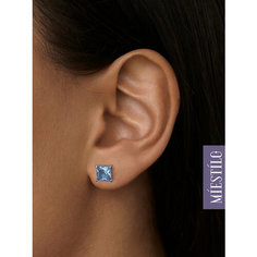 Серьги пусеты MIESTILO, серебро, 925 проба, родирование, кварц, размер 6 мм, длина 0.6 см, , серебристый/синий