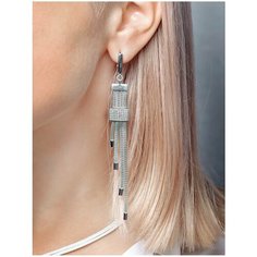 Серьги L-Silver, серебро, 925 проба, родирование, фианит, , серый, серебристый