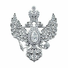 Брошь SOKOLOV, серебро, 925 проба, родирование, фианит, размер 3.5 см., , серебро
