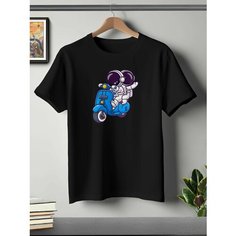 Футболка ONEQ унисекс 56-58 (3XL) размер с принтом Космонавт, черная, размер 3XL, черный