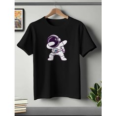 Футболка ONEQ унисекс 56-58 (3XL) размер с принтом Космонавт, черная, размер 3XL, черный