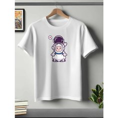 Футболка ONEQ унисекс 68-70 (6XL) размер с принтом Космонавт, белая, размер 6XL, белый