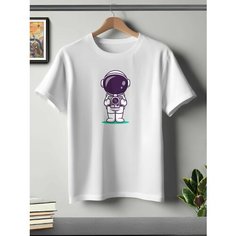 Футболка ONEQ унисекс 68-70 (6XL) размер с принтом Космонавт, белая, размер 6XL, белый
