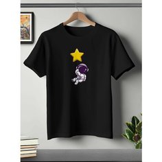 Футболка ONEQ унисекс 60-62 (4XL) размер с принтом Космонавт, черная, размер 4XL, черный