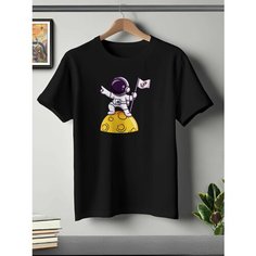 Футболка ONEQ унисекс 56-58 (3XL) размер с принтом Космонавт, черная, размер 3XL, черный
