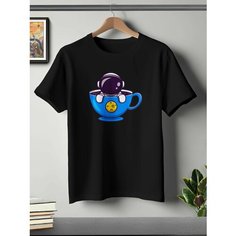 Футболка ONEQ унисекс 60-62 (4XL) размер с принтом Космонавт, черная, размер 4XL, черный