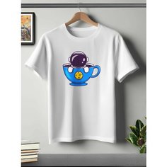 Футболка ONEQ унисекс 60-62 (4XL) размер с принтом Космонавт, белая, размер 4XL, белый