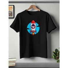 Футболка ONEQ унисекс 56-58 (3XL) размер с принтом Космонавт, черная, размер 3XL, черный