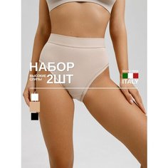 Трусы lovelygirl Слипы женские с высокой посадкой хлопок, в упаковке 2 шт, комплект из 2 шт., размер 3, бежевый